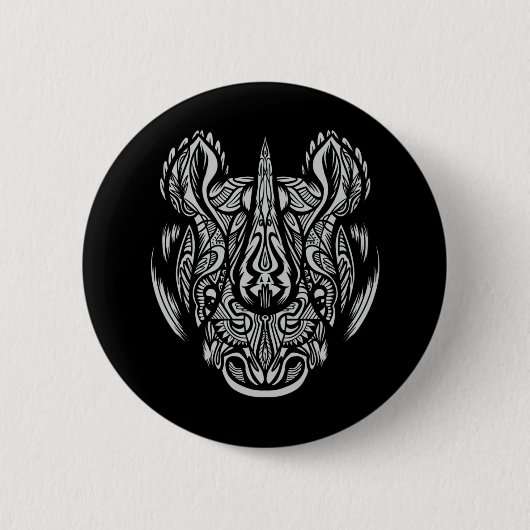 Rhino Face Ornamental Design Ronde Button 5,7 Cm (Voorkant)