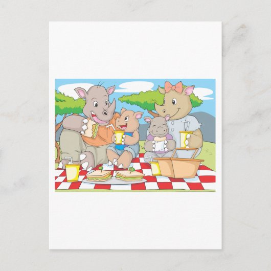 Rhino Family Picnic Briefkaart (Voorkant)