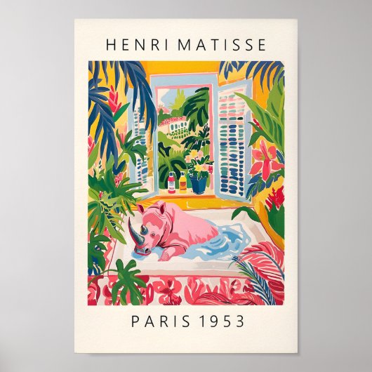 Rhino in bad Art Print, Matisse Poster, Bathro Poster (Voorkant)