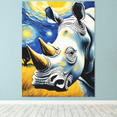 Rhino in de Sterrennacht Canvas Afdruk (Insitu (Houten vloer))