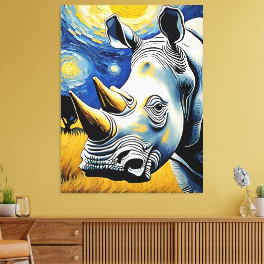 Rhino in de Sterrennacht Canvas Afdruk (Insitu (Woonkamer))