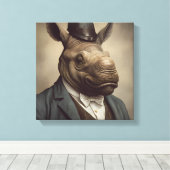 Rhino in een pak | Dierenkunst | Dier in een pak Canvas Afdruk (Insitu (Houten vloer))