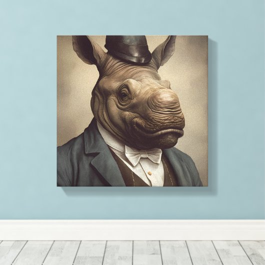 Rhino in een pak | Dierenkunst | Dier in een pak Canvas Afdruk (Insitu (Houten vloer))