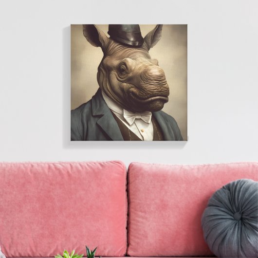 Rhino in een pak | Dierenkunst | Dier in een pak Canvas Afdruk (Insitu (Woonkamer))