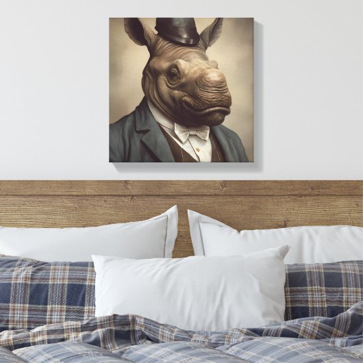 Rhino in een pak | Dierenkunst | Dier in een pak Canvas Afdruk (Insitu (Slaapkamer))