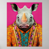 Rhino in Funky Suit Portrait Dierlijke Mode Kunst Poster (Voorkant)