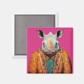 Rhino in Funky Suits Dierlijke Mode Art Pink Magneet (Voorkant / Achterkant)