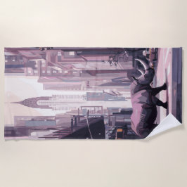 Rhino in Futuristic City Urban Surreal Art Strandlaken