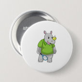 Rhino in Tennis met Tennis-bal Ronde Button 7,6 Cm (Voorkant /achterkant)