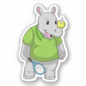 Rhino in Tennis met Tennis-bal Sticker (Voorkant)
