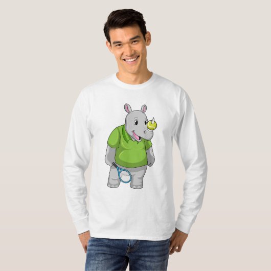 Rhino in Tennis met Tennis-bal T-shirt (Voorkant volledig)