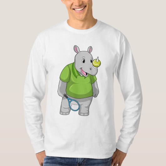 Rhino in Tennis met Tennis-bal T-shirt (Voorkant)
