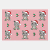 Rhino Kerstmis Winter Dieren Vakantie neushoorns Inpakpapier Vel (Voorkant 3)