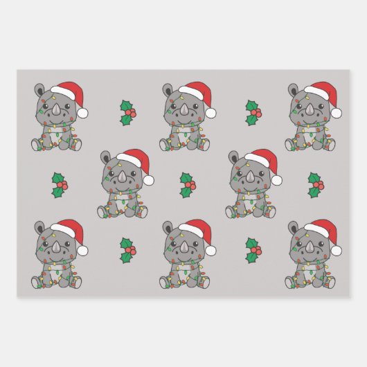Rhino Kerstmis Winter Dieren Vakantie neushoorns Inpakpapier Vel (Voorkant)
