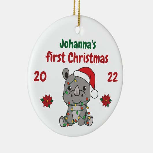 Rhino kerstwinter baby eerste kerstdag keramisch ornament (Rechts)