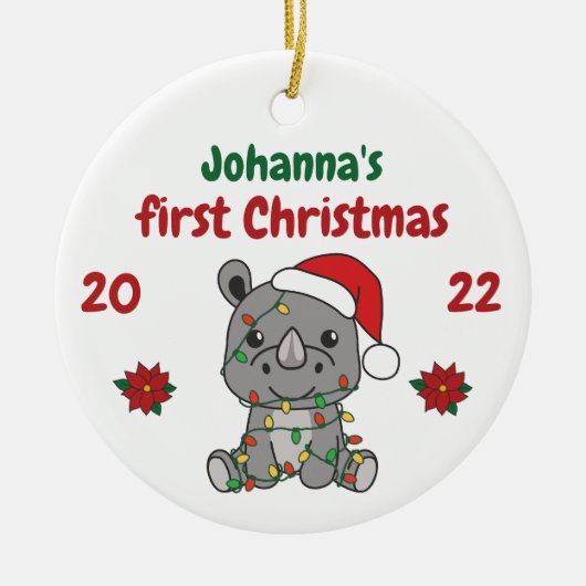 Rhino kerstwinter baby eerste kerstdag keramisch ornament (Voorkant)