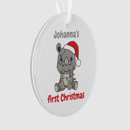 Rhino kerstwinter baby eerste kerstdag ornament (voorkant)