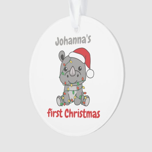 Rhino kerstwinter baby eerste kerstdag ornament (voorkant)