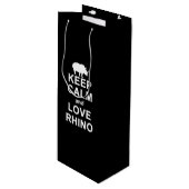 Rhino Lover Gift|Keep Calm and Love Rhino Wijn Cadeautas (Voorkant Gekanteld)