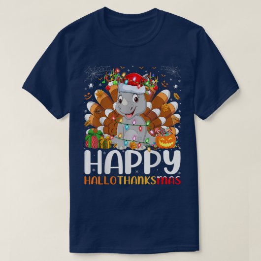 Rhino Lover Halloween Happy Kerstmis Hanksm T-shirt (Design voorkant)