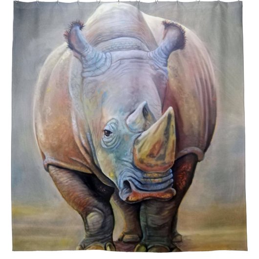 Rhino Lovers | Art Cute Rhino Portret Print Douchegordijn (Voorkant)
