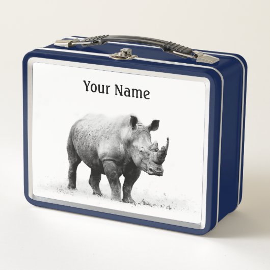 Rhino Lunch Box – Aangepaste Safari Tin (Voorkant)