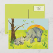Rhino Mam en Baby Briefkaart (Voorkant / Achterkant)
