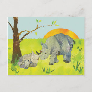 Rhino Mam en Baby Briefkaart