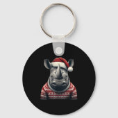 Rhino met kerstmuts Kerstsafari Xmas Rhinoce Sleutelhanger (Voorkant)