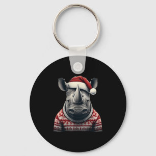 Rhino met kerstmuts Kerstsafari Xmas Rhinoce Sleutelhanger
