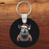 Rhino met kerstmuts Kerstsafari Xmas Rhinoce Sleutelhanger (Voorkant)