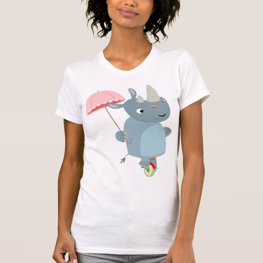 Rhino met paraplu op eenwieler vrouwen T-shirt (Voorkant)