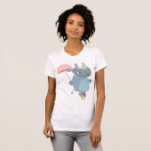 Rhino met paraplu op eenwieler vrouwen T-shirt (Voorkant volledig)