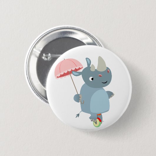Rhino met paraplu op eenwielige Button Badge (Voorkant /achterkant)