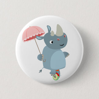 Rhino met paraplu op eenwielige Button Badge