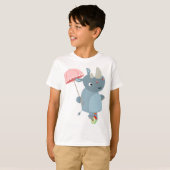 Rhino met paraplu op eenwielige kinderen T-shirt (Voorkant volledig)
