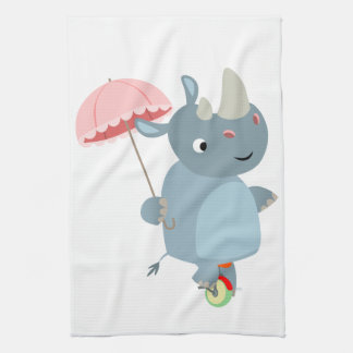 Rhino met Umbrella op keukenhanddoek van Unicycle