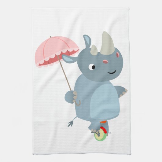 Rhino met Umbrella op keukenhanddoek van Unicycle (Verticaal)