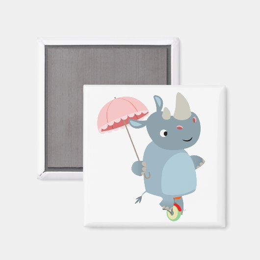 Rhino met Umbrella op Unicycle Magnet (Voorkant / Achterkant)