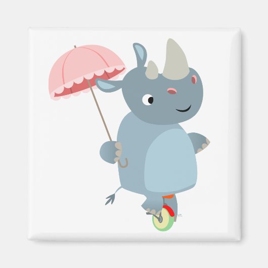 Rhino met Umbrella op Unicycle Magnet (Voorkant)