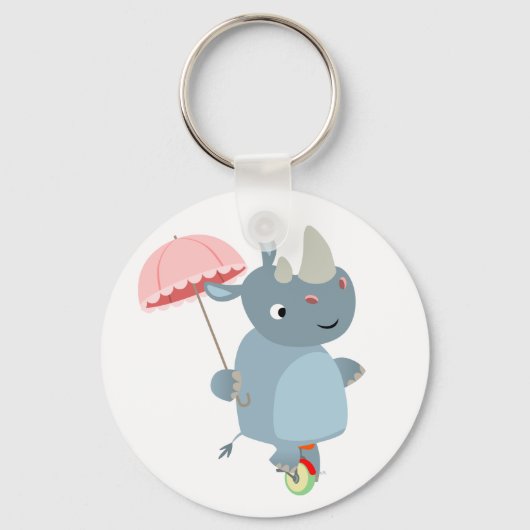 Rhino met Umbrella op Unicycle Sleutelhanger (Voorkant)