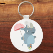 Rhino met Umbrella op Unicycle Sleutelhanger (Voorkant)
