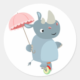 Rhino met Umbrella op Unicycle Sticker