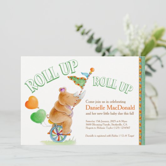 Rhino olifant waterverf groen bruin baby shower kaart (Staand voorkant)