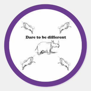 Rhino onder eenhoorns durven verschillende Cartoon Ronde Sticker