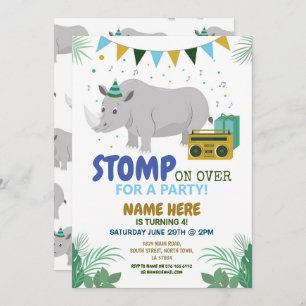 Rhino Party Kinderen Birthday Animal Fun Invitatio Kaart