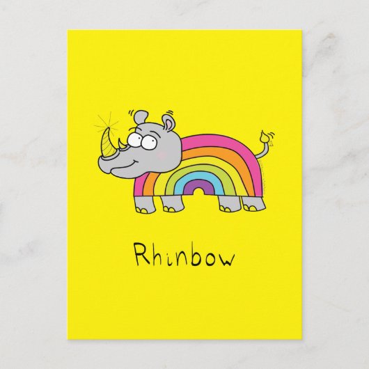 Rhino Rainbow Cute Kinder Rhinoceros Briefkaart (Voorkant)