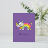 Rhino Rainbow Cute Kinder Rhinoceros Briefkaart (Staand voorkant)