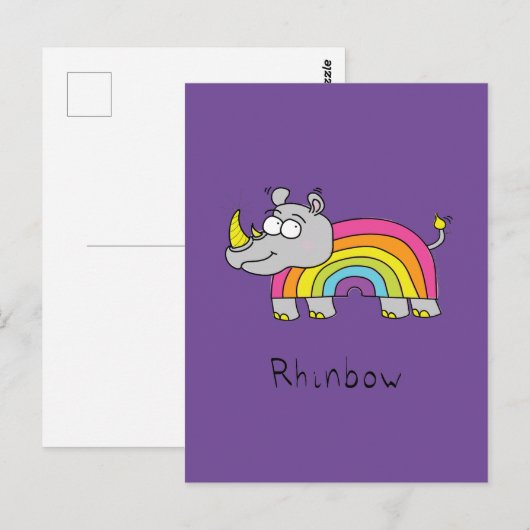 Rhino Rainbow Cute Kinder Rhinoceros Briefkaart (Voorkant / Achterkant)