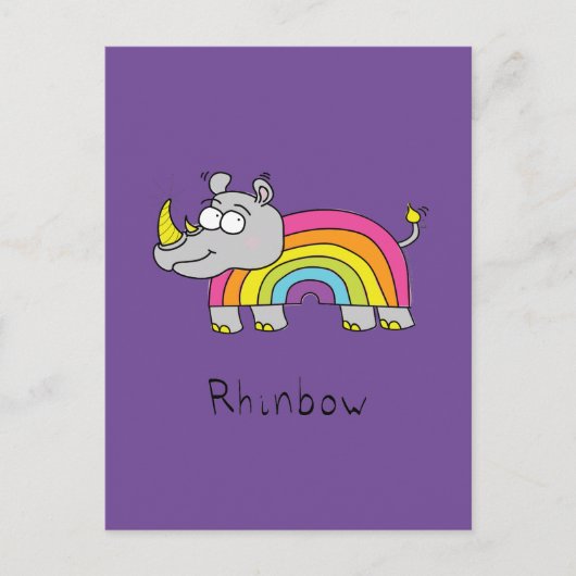 Rhino Rainbow Cute Kinder Rhinoceros Briefkaart (Voorkant)